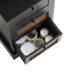 Nachttisch ROSHNI Mit 3 Schubladen Und Wiener Geflecht, Schwarz -Möbelhaus 95348 4