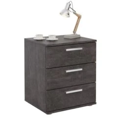 Nachttisch MARIELLA In Beton Dunkel Mit 3 Schubladen