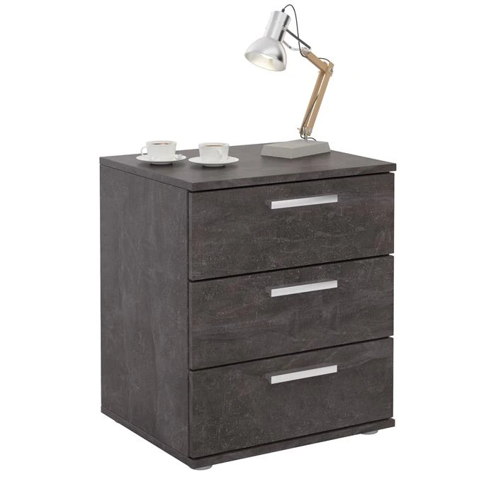 Nachttisch MARIELLA In Beton Dunkel Mit 3 Schubladen 3 Nachttisch MARIELLA In Beton Dunkel Mit 3 Schubladen