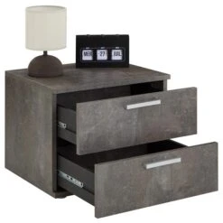 Nachttisch MAXIMA In Beton Dunkel Mit 2 Schubladen -Möbelhaus 95435 2 N