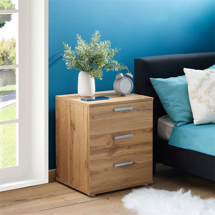 Nachttisch MARIELLA In Wotan Eiche Mit 3 Schubladen 4 Nachttisch MARIELLA In Wotan Eiche Mit 3 Schubladen – Bild 2