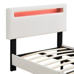 Polsterbett BENITO 90x200 Cm, LED Beleuchtung, Kunstleder Weiß -Möbelhaus 95523 4