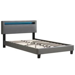 Polsterbett CARIBO 120x200 Cm, LED Beleuchtung, Kunstleder Grau -Möbelhaus 95531 1