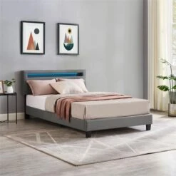 Polsterbett CARIBO 120x200 Cm, LED Beleuchtung, Kunstleder Grau -Möbelhaus 95531 AC0