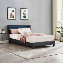 Polsterbett CARIBO 120x200 Cm, LED Beleuchtung, Kunstleder Schwarz -Möbelhaus 95532 AC0