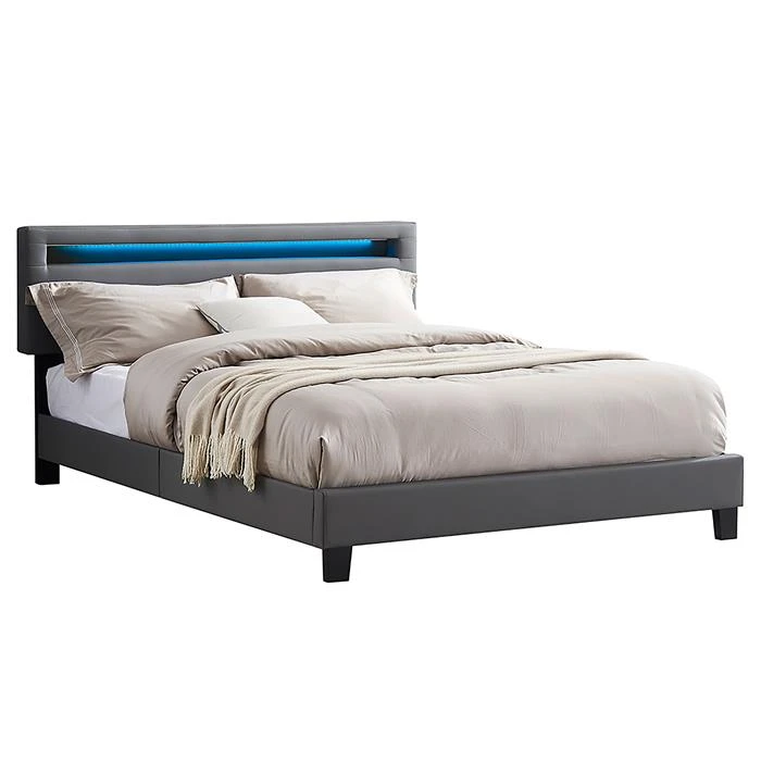 Polsterbett COLUMBUS 140x200 Cm, LED Beleuchtung, Kunstleder Grau 3 Polsterbett COLUMBUS 140x200 Cm, LED Beleuchtung, Kunstleder Grau