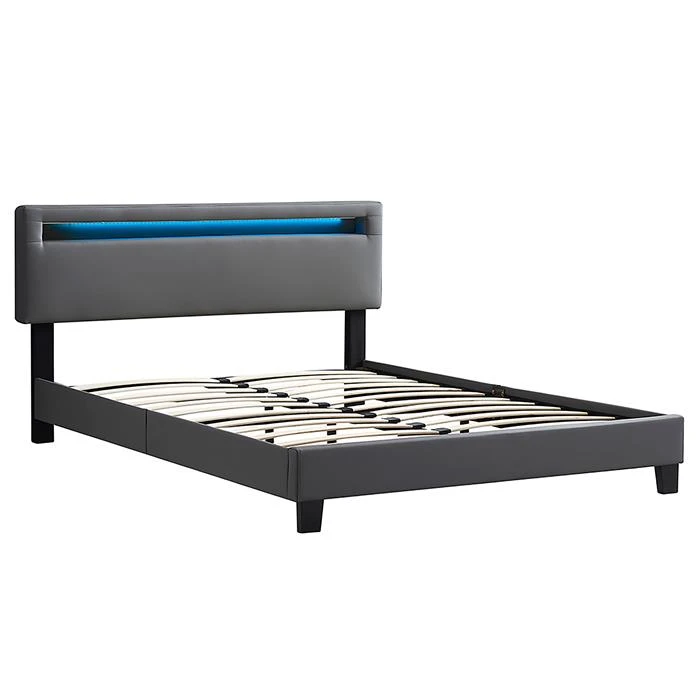 Polsterbett COLUMBUS 140x200 Cm, LED Beleuchtung, Kunstleder Grau 5 Polsterbett COLUMBUS 140x200 Cm, LED Beleuchtung, Kunstleder Grau – Bild 3