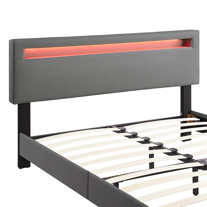 Polsterbett COLUMBUS 140x200 Cm, LED Beleuchtung, Kunstleder Grau 6 Polsterbett COLUMBUS 140x200 Cm, LED Beleuchtung, Kunstleder Grau – Bild 4