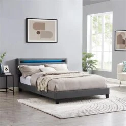 Polsterbett COLUMBUS 140x200 Cm, LED Beleuchtung, Kunstleder Grau 9 Polsterbett COLUMBUS 140x200 Cm, LED Beleuchtung, Kunstleder Grau -Möbelhaus 95538 AC0