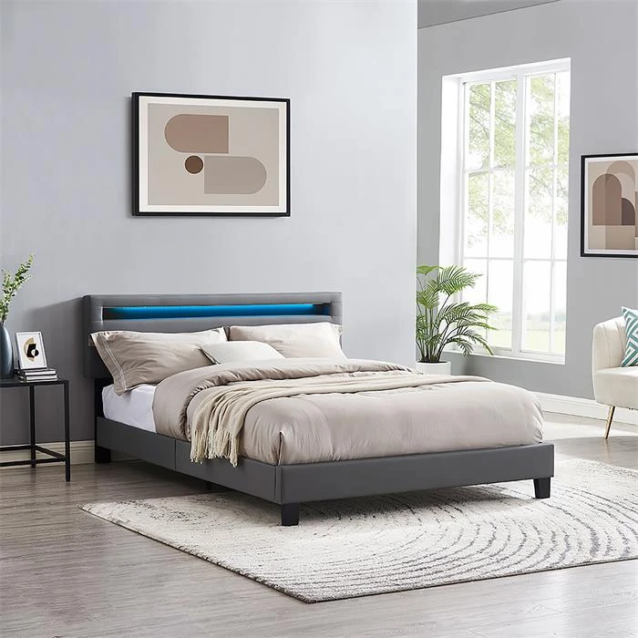 Polsterbett COLUMBUS 140x200 Cm, LED Beleuchtung, Kunstleder Grau 4 Polsterbett COLUMBUS 140x200 Cm, LED Beleuchtung, Kunstleder Grau – Bild 2