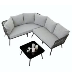 Gartenmöbel Set JAKARTA Mit Seilbespannung Und Polster In Grau 10 Gartenmöbel Set JAKARTA Mit Seilbespannung Und Polster In Grau -Möbelhaus 95607 3