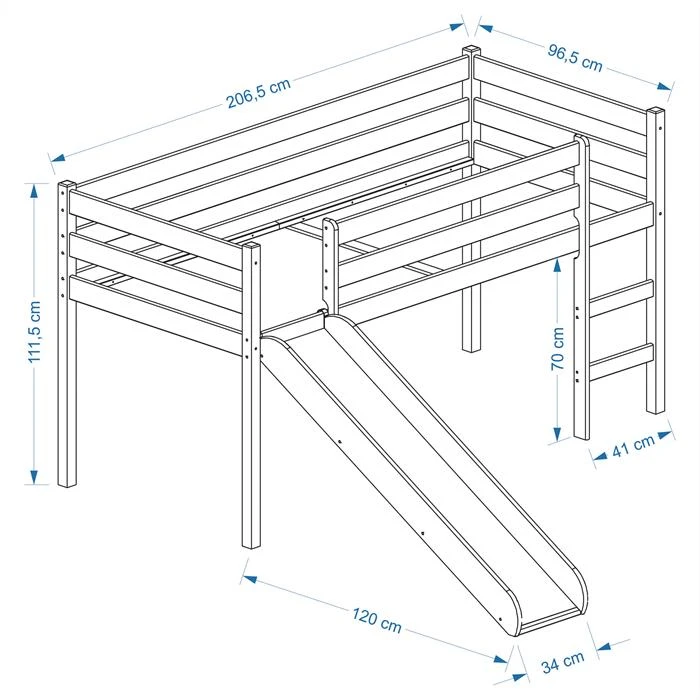 Hochbett Mit Rutsche BENNY Weiß, Vorhang AUTO 4 Hochbett Mit Rutsche BENNY Weiß, Vorhang AUTO – Bild 2