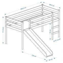 Hochbett Mit Rutsche BENNY, Vorhang Pink/rosa -Möbelhaus Benny Skizze 20