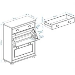 Schuhschrank COLMAR Gebeizt Mit 2 Klappen -Möbelhaus COLMAR 8292 8293 Skizze