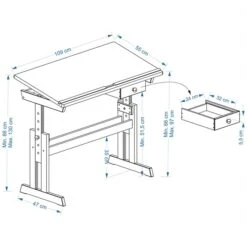 Kinderschreibtisch FLEXI Höhenverstellbar In Weiß/blau -Möbelhaus FLEXY 7720 21 22 23 24 25 Skizze 1