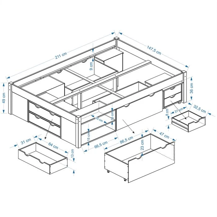 Bett Mit Stauraum SABRINA 140x200 Cm, Kiefer Massiv In Weiß 7 Bett Mit Stauraum SABRINA 140x200 Cm, Kiefer Massiv In Weiß – Bild 5