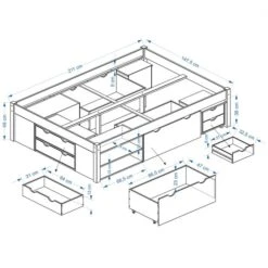 Bett Mit Stauraum SABRINA 140x200 Cm, Kiefer Massiv In Natur -Möbelhaus Sabrina Skizze